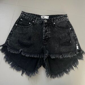 Black Distressed Denim Shorts